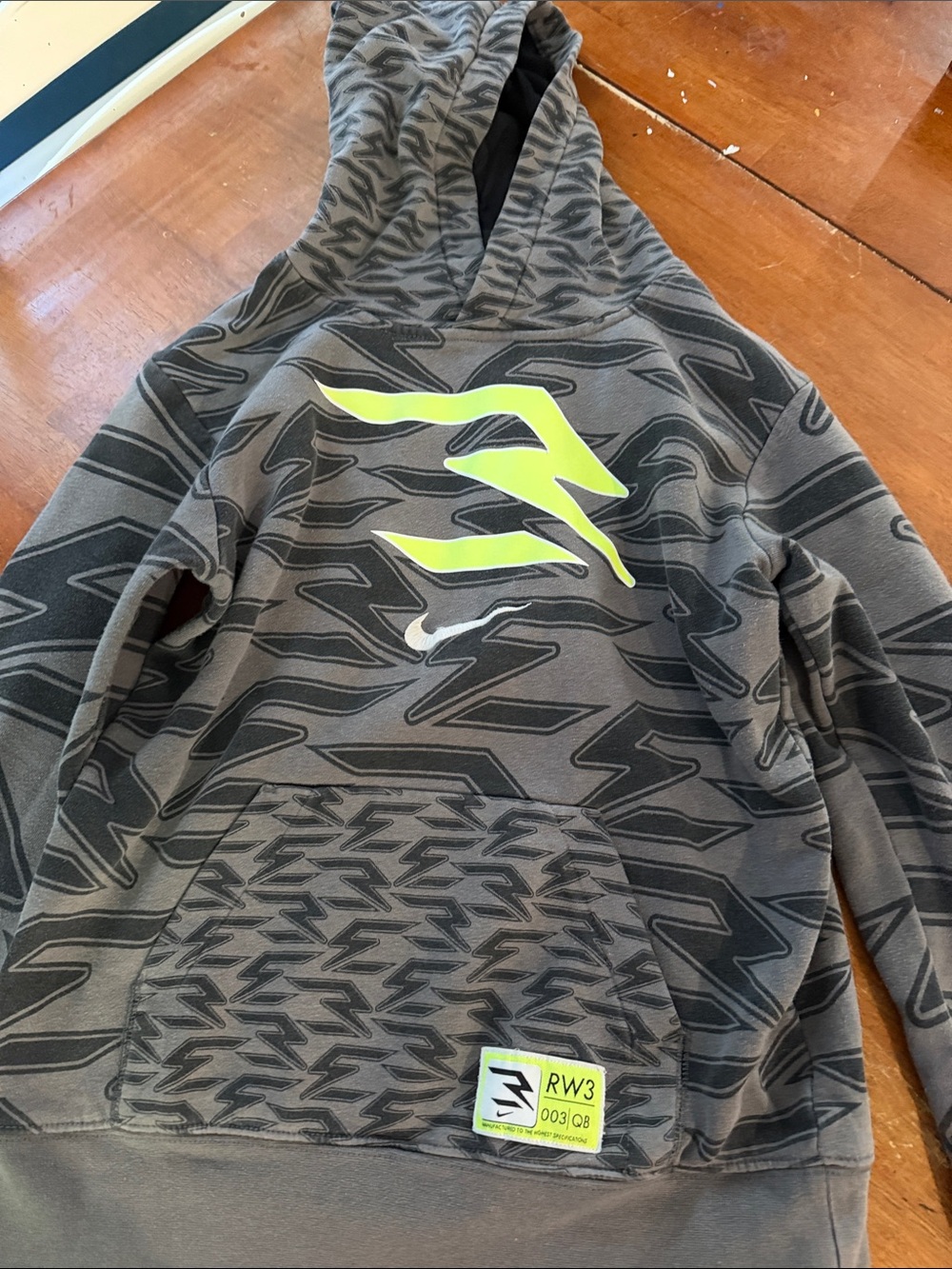 Kids Nike Gray Hoodie with Neon Yellow Graphic